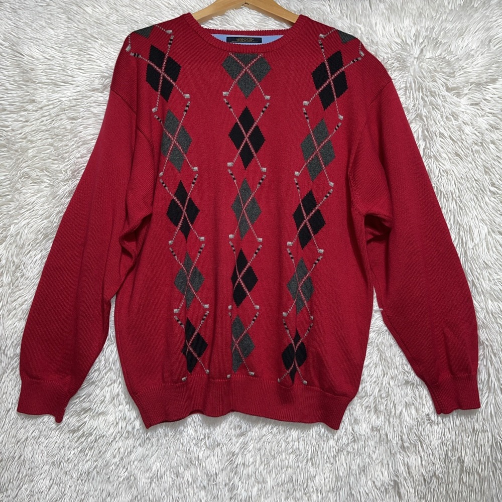 Tommy Hilfiger Red Crew Neck Nordic Fair Isle Golf Sweater‎